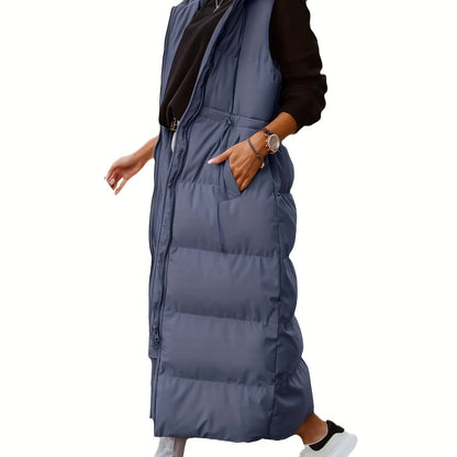 Women’s Long Quilted Hooded Maxi Puffer Vest