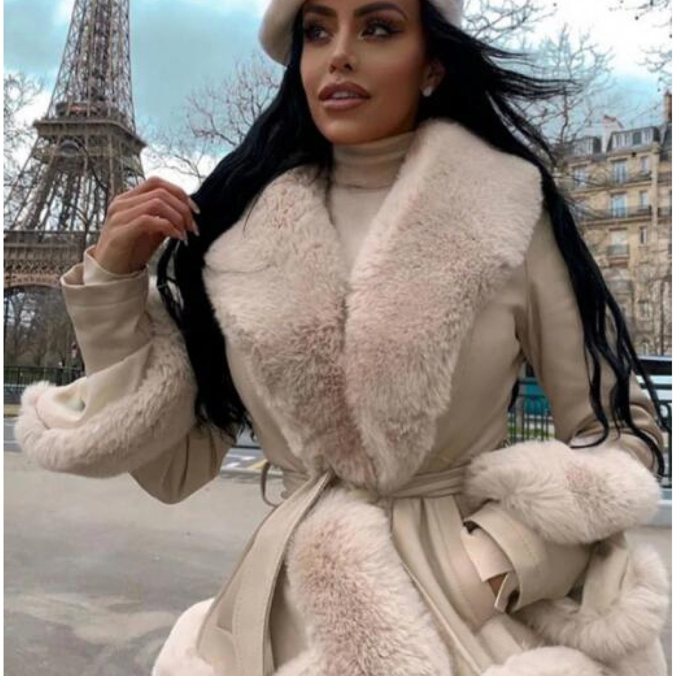🧥❄️ Women’s 2025 Winter Thick Plush Faux Fur Coat ✨ Elegant Waist-Cinching Design | Hood-Style Collar | Long Sleeve Warm Outerwear 🖤🤎 Black / Dark Brown | Machine Washable | Luxury Winter Coat for Parties & Cold Weather