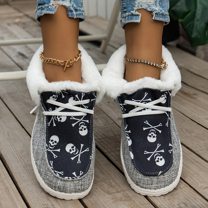 Women’s Fleece-Lined Canvas Shoes – Warm Thermal Slip-On Low-Top Winter Flats