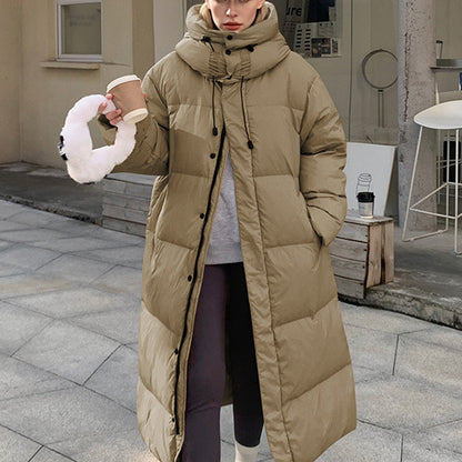 ✨ Women’s Heavy-Duty Thickened Winter Coat – Over-the-Knee Long Coat with Pockets 🧥❄️ Solid Beige/Black/White/Gray Options ✨ Machine-Washable Cold-Weather Outerwear for Everyday & Formal Wear 💖 Long Sleeve, Relaxed Fit, Non-Stretch Design ✨