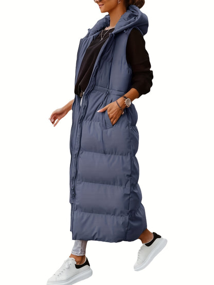 Women’s Long Quilted Hooded Maxi Puffer Vest
