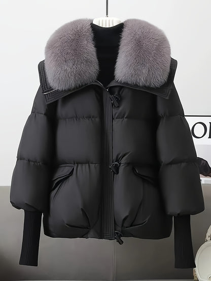 🧥❄️ Women’s Winter Thick Warm Padded Coat with Large Fur Collar 🔥 Tall Medium-Length Jacket | 🤍 Loose H-Line Silhouette | ⛄ Flattering Outerwear for Cold Weather 🌟 Full-Length Style for Petite Bodies | 🧵 Non-Stretch Fabric
