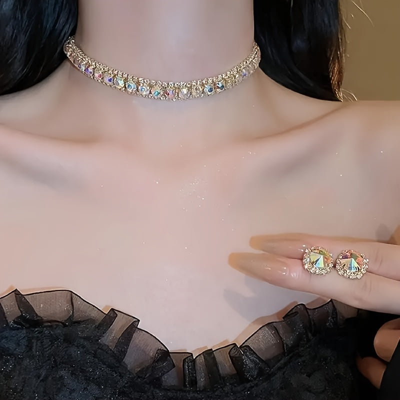 💎✨ Dazzling Stud Earrings & Necklace Set – Elegant Bling Jewelry for Women ✨👑