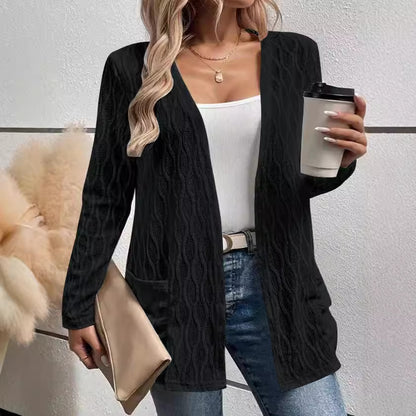 Women’s Hollow-Out Knitted Long-Sleeve Cardigan for Casual & Commuting Wear
