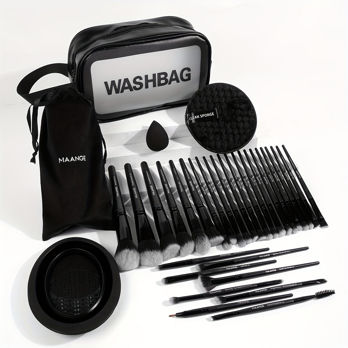 💄 30pcs Professional Makeup Brush Set 👜 Velvet Bag 🧽 Beauty Blender 🌸 Makeup Remover Puff 🌀 Cleaning Mat 🚿 Bathroom Bag 🪶 Soft to touch 🎨 Foundation & Eyeshadow Blending Brush Kit 👩 For Women 🎁 Mother’s Day Gift Set 💐