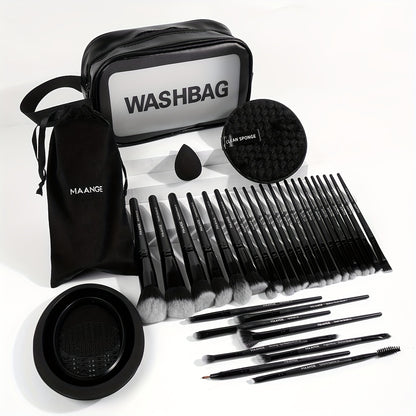 💄 30pcs Professional Makeup Brush Set 👜 Velvet Bag 🧽 Beauty Blender 🌸 Makeup Remover Puff 🌀 Cleaning Mat 🚿 Bathroom Bag 🪶 Soft to touch 🎨 Foundation & Eyeshadow Blending Brush Kit 👩 For Women 🎁 Mother’s Day Gift Set 💐