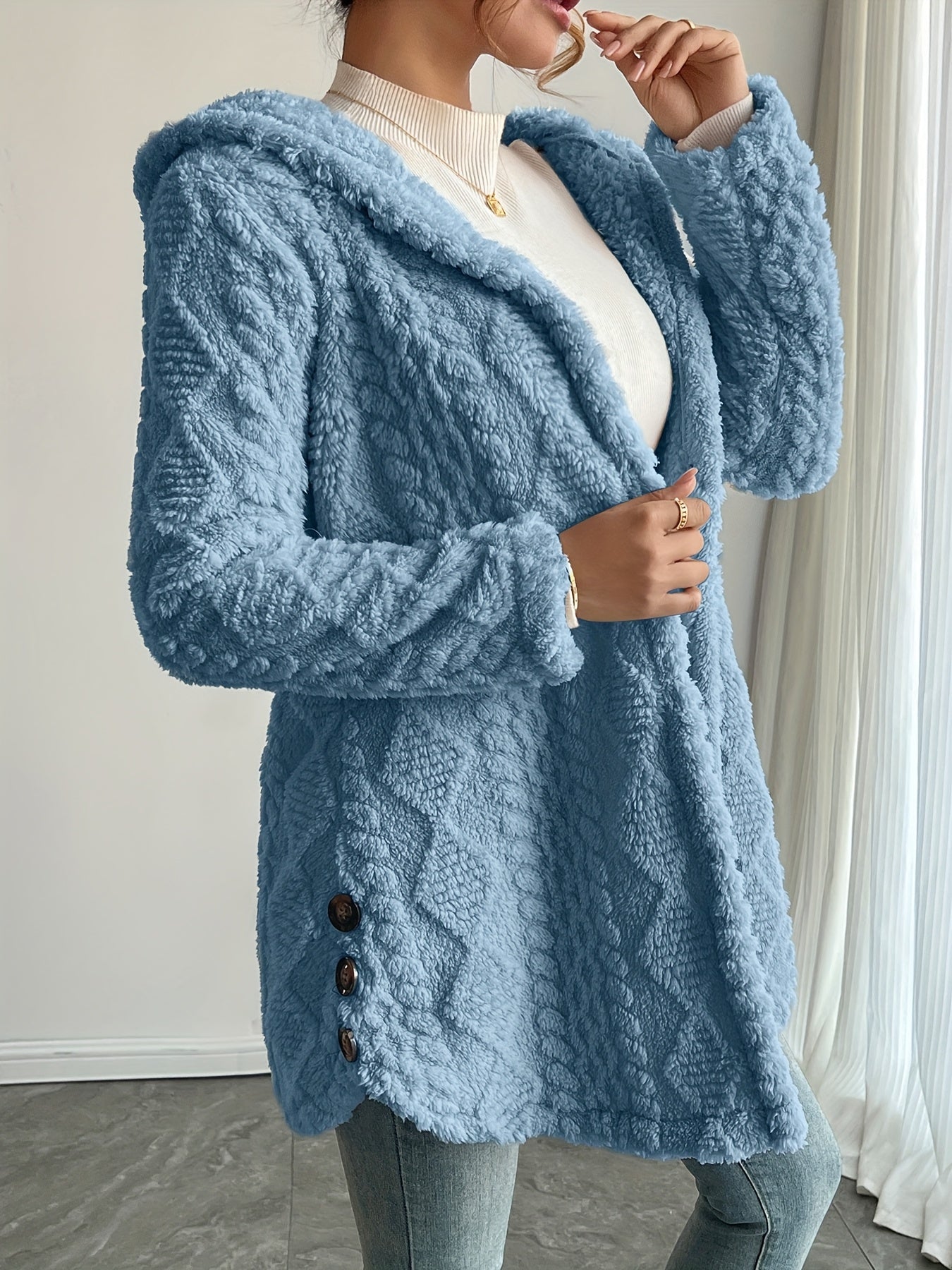 Elegant Women’s Soft Pink Hooded Cardigan