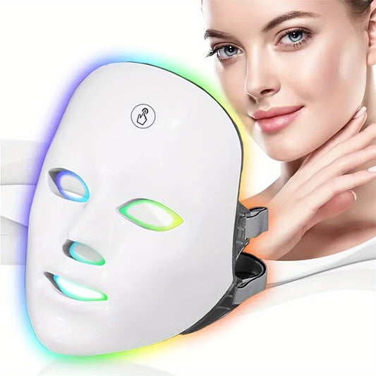 🌈 7-Color LED Facial Mask 🧴✨ – One-Button Operation 🔘, Adjustable Colors 🎨, Home Skincare Device 🏠💆‍♀️