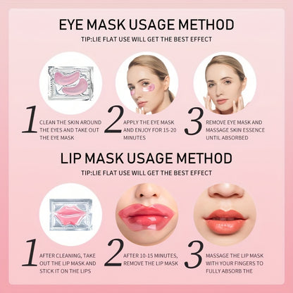 🌸 3pcs2 / 5pcs2 Pink Crystal Lip & Eye Mask Set 💎👄👀 – Hydrating 💧, Moisturizing ✨, Rejuvenating 🌟, Exfoliating & Dark Circle Care ❌