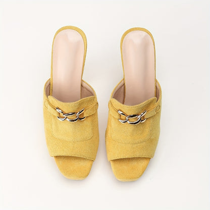 2025 Square-Toe Open-Toe High Heel Slippers for Women – Elegant Vintage Chunky Heel Slip-On Sandals