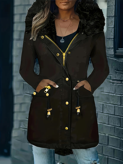 ✨ Thermal Long-Sleeve Parka Coat for Women – Water-Resistant, Ultra-Warm Winter Jacket with Faux Fur Hood & Drawstring Waist ❄️🔥 Perfect for Outdoor Adventures! 🌨️🏔️ ✨