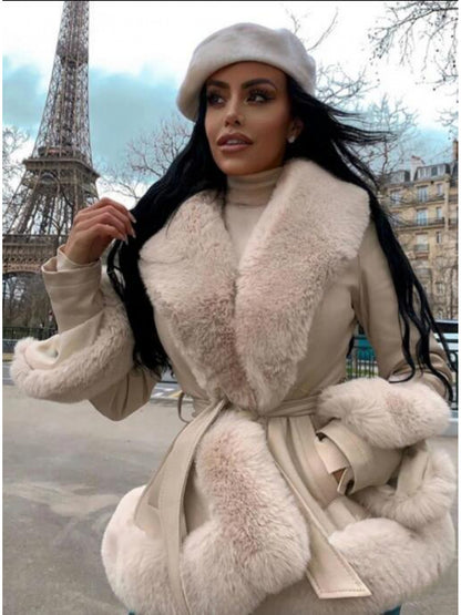 🧥❄️ Women’s 2025 Winter Thick Plush Faux Fur Coat ✨ Elegant Waist-Cinching Design | Hood-Style Collar | Long Sleeve Warm Outerwear 🖤🤎 Black / Dark Brown | Machine Washable | Luxury Winter Coat for Parties & Cold Weather